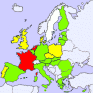 kaartje van Europa met kleurenindicatie mbt grondwet